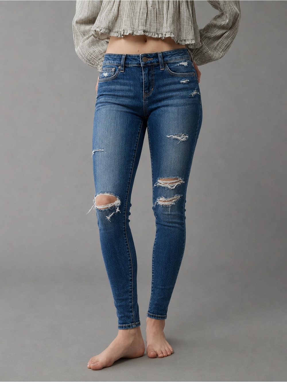 Joe’s Jeans The Skinny Jeans size W 24 Blue Distressed Ripped Denim